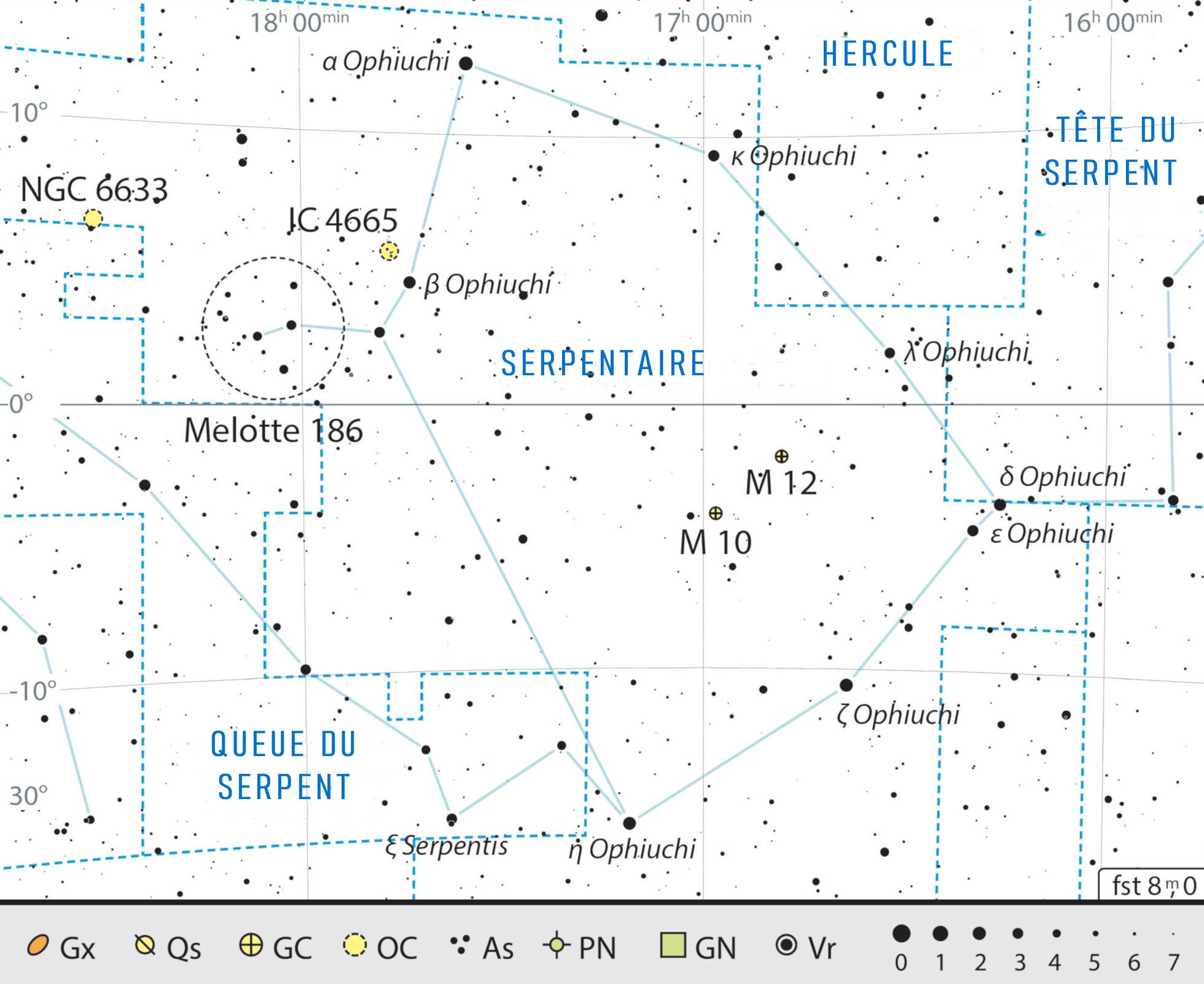 Carte générale de la constellation du Serpentaire, avec conseils pour son observation. J. Scholten